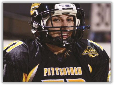 Defensive end Jessica Nelko, a Moon resident and Robert Morris University graduate, has been named an all-star in her third season. Photo by Pittsburgh Passion Photographer Robert Hutchinson.