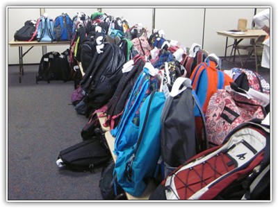 Backpacks and school supplies that have been collected through MASO and donated to the West Hills Food Pantry.  MASO2